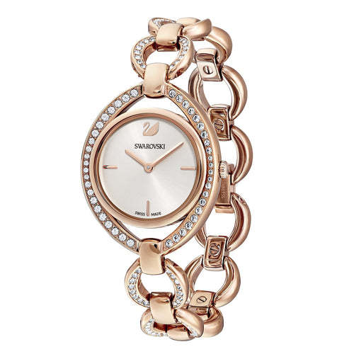 Stella klocka, metallarmband, vit, roséguld ton PVD