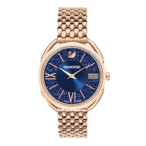 Crystalline Glam Watch, Metal Armband, Blue, Rose-guld ton PVD