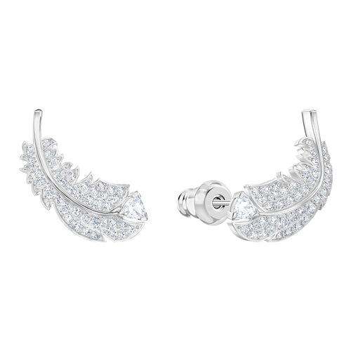 Nice Stud Pierced Earrings, White, Rhodium plated