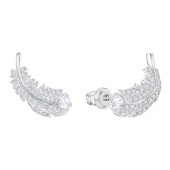 Nice Stud Pierced Earrings, White, Rhodium plated
