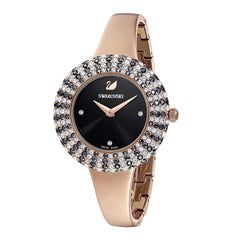 Crystal Rose Watch, Metal Bracelet, Black, Rose-gold tone PVD
