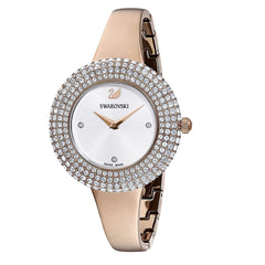 Crystal Rose Watch, Metal Armband, Vit, Rose-guld ton PVD