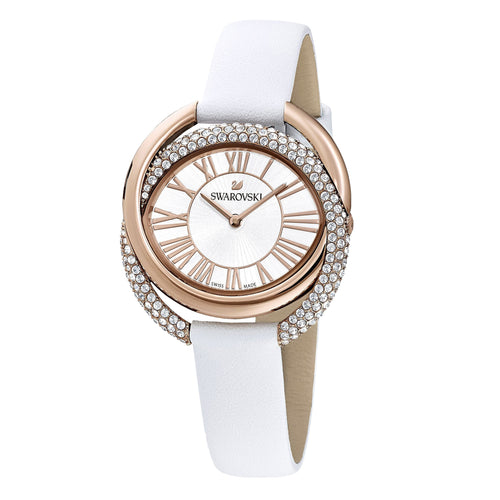 Duo Watch, Läderrem, Vit, Rose-guld ton PVD