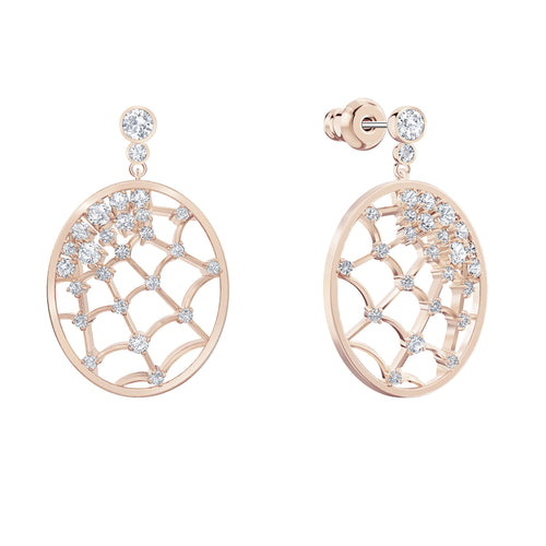 Precisely Drop Pierced Earrings, White, Rose-gold tone plated