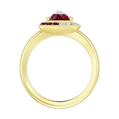 Black Baroque Motif Ring, Red, Gold-tone plated