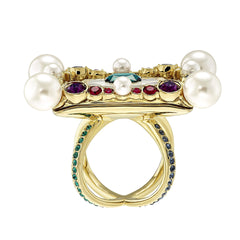 Vintage Opulescence Cocktailring, flerfärgad, guldfärgad