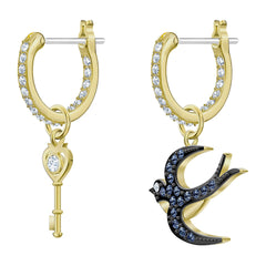 Tarot Magic Hoop Pierced Earrings, Blue, Gold-tone plated