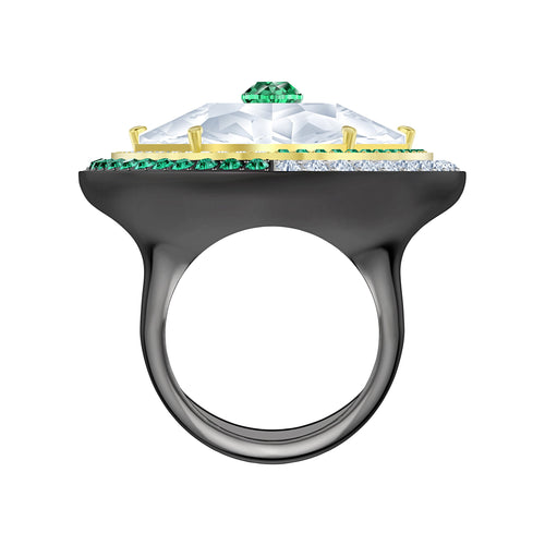 Svart barock cocktailring, vit, blandad metallfinish