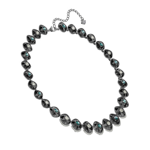 Black Baroque Necklace, Multi-colored, Ruthenium plated