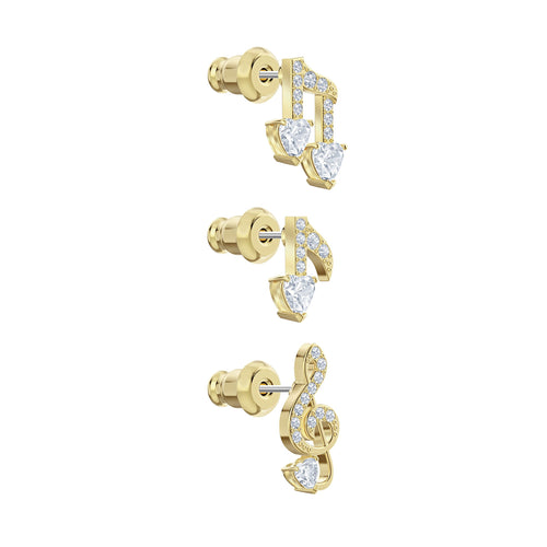 Pleasant Pierced Earrings set, White, Gold-tone plated