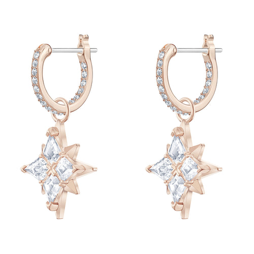 Swarovski Symbolic Star Hoop Pierced Earrings, White, Rose-gold tone plated