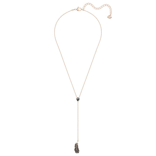 Naughty Y Necklace, Black, Rose-gold tone plated