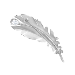 Fin brosch, vit, Rhodiumpläterad