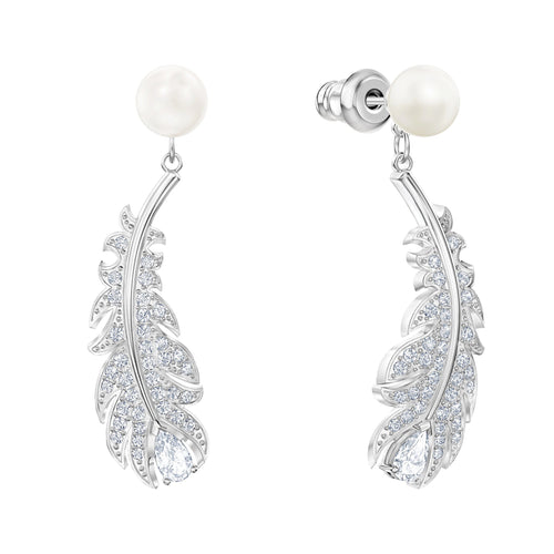 Nice Pierced Earrings, White, Rhodium plated