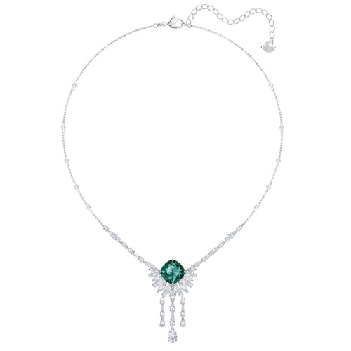 Palace Necklace, Green, Rhodium plated