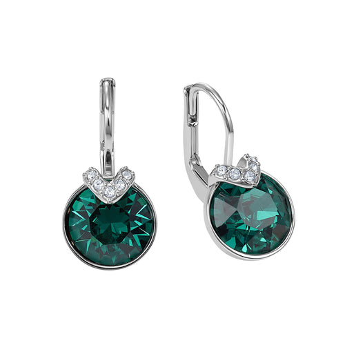 Bella V Pierced Earrings, Green, Rhodium plated