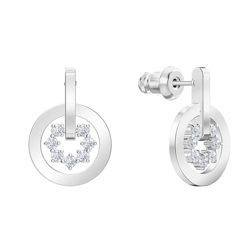 Further Drop Pierced Earrings, White, Rhodium plated