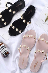Casual Clip Toe Platta Sandaler Med Pärla 