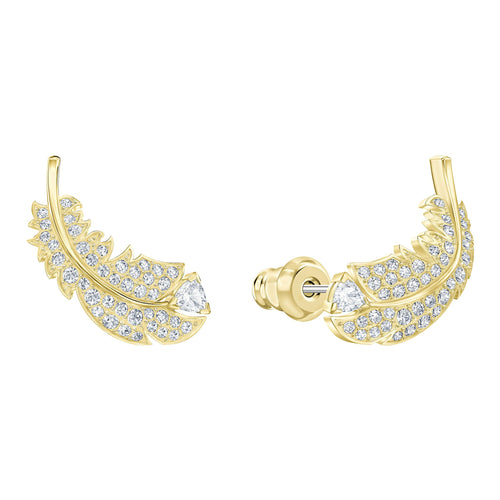 Nice Stud Pierced Earrings, White, Gold-tone plated