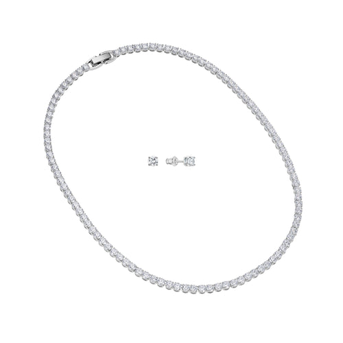 Tennis Deluxe Set, White, Rhodium plated