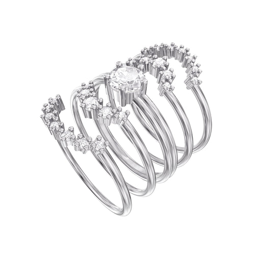 Moonsun Ring Set, Vit, Rhodiumpläterad