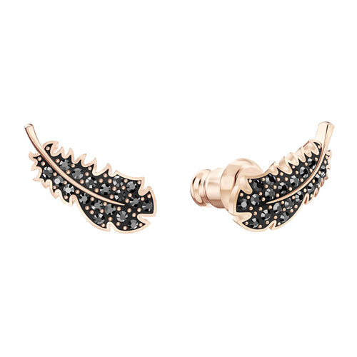 Naughty Pierced Earrings, Black, Rose-gold tone plated