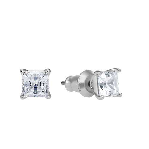 Attract Pierced Earrings, White, Rhodium plated