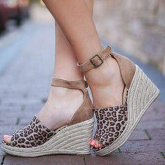 Fashion versatile leopard wedge sandals
