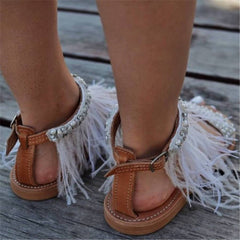 Mode Vintage Rhinestone Feather Flat Sandaler 