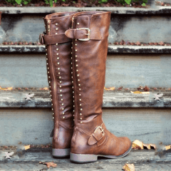 Rund tå platta knästövlar