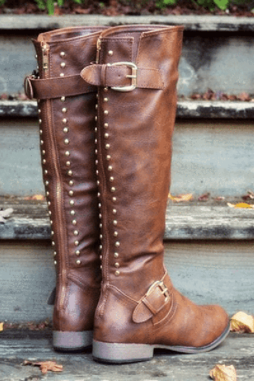 Rund tå platta knästövlar