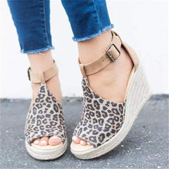 Fashion versatile leopard wedge sandals
