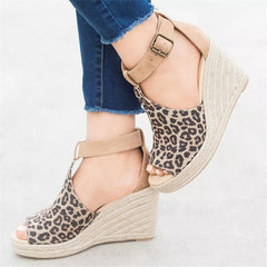 Fashion versatile leopard wedge sandals