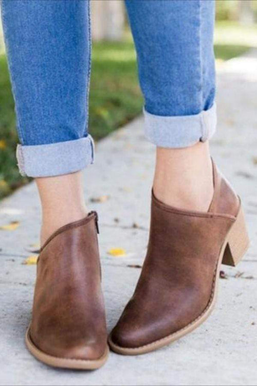 Eleganta stövlar med tjocka klackar med dragkedja för kvinnor 