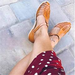 Retro genombrutna platta sandaler 