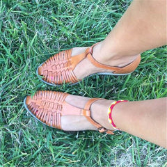 Retro genombrutna platta sandaler 