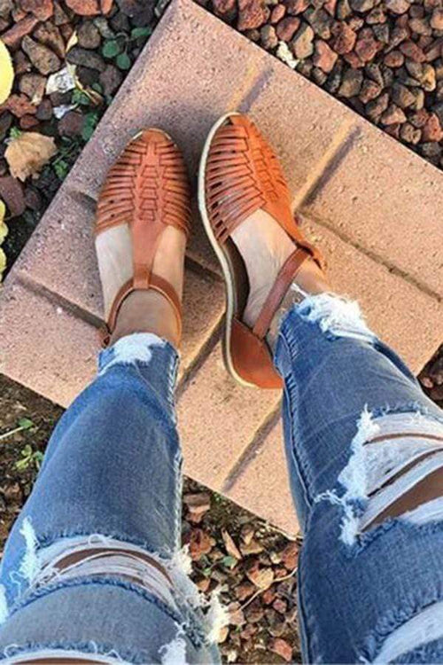 Retro genombrutna platta sandaler 