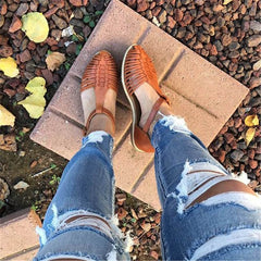 Retro genombrutna platta sandaler 