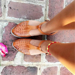 Retro genombrutna platta sandaler 