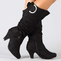 Mode metallknapp med spets tå högklackade stövlar 