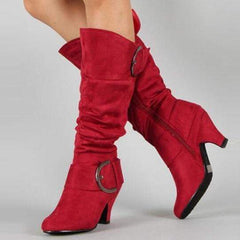 Mode metallknapp med spets tå högklackade stövlar 