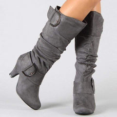 Mode metallknapp med spets tå högklackade stövlar 