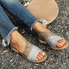 Women Leather   Flat Heel Patchwork Sandals