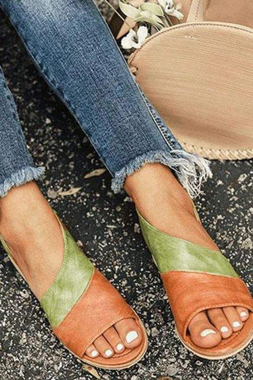 Kvinnor Läder Platt Klack Patchwork Sandaler 