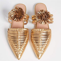 Fashion versatile woven   pointed  Flat shoes