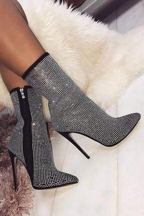 Nya damstövlar Stor storlek spetsiga strass fina superhögklackade stövlar 