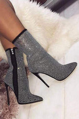 Nya damstövlar Stor storlek spetsiga strass fina superhögklackade stövlar 