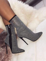 Nya damstövlar Stor storlek spetsiga strass fina superhögklackade stövlar 