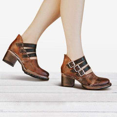 Kvinnor Vintage Comfort Bälte Spänne Back Zipper Boots 