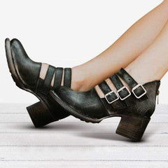 Kvinnor Vintage Comfort Bälte Spänne Back Zipper Boots 